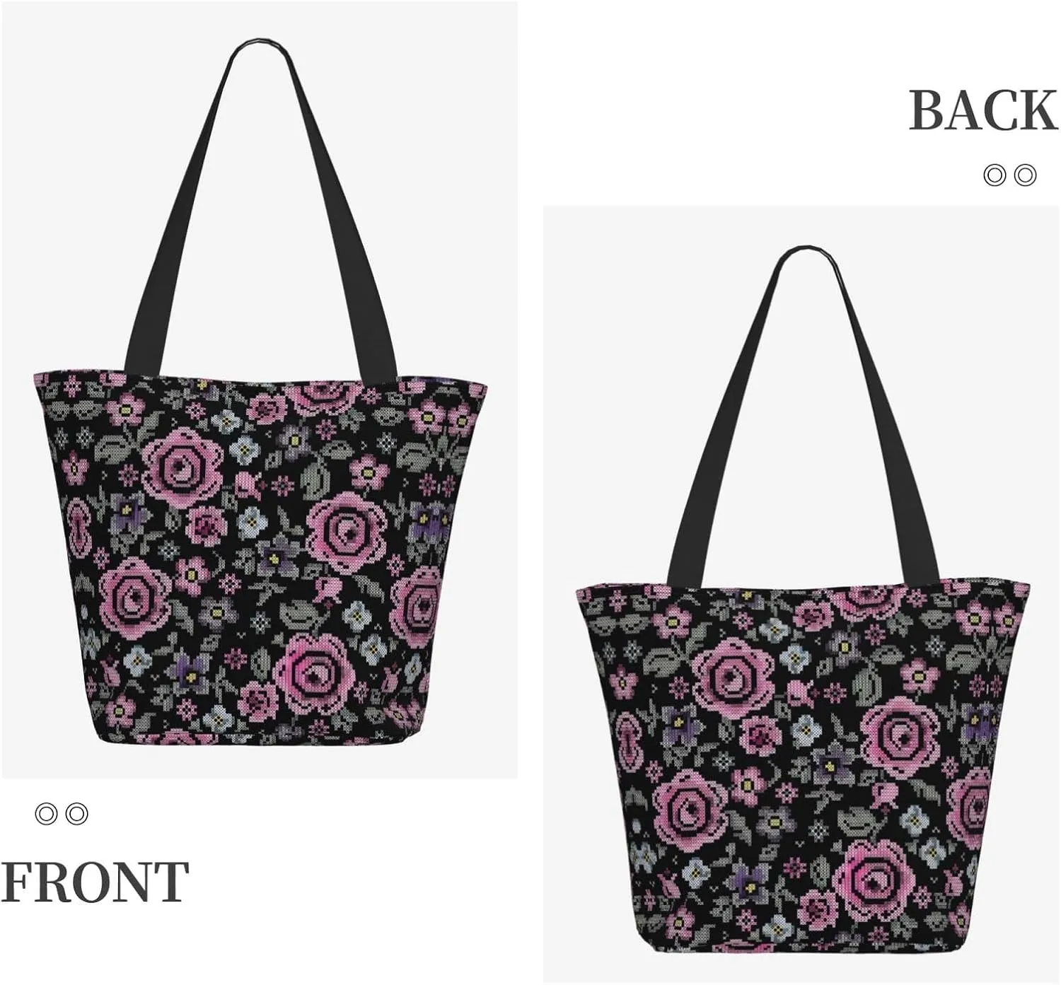 Pink Roses Tote Bag Women Reusable Shopping Bags Shoulder Bag Portable Storage HandBags
