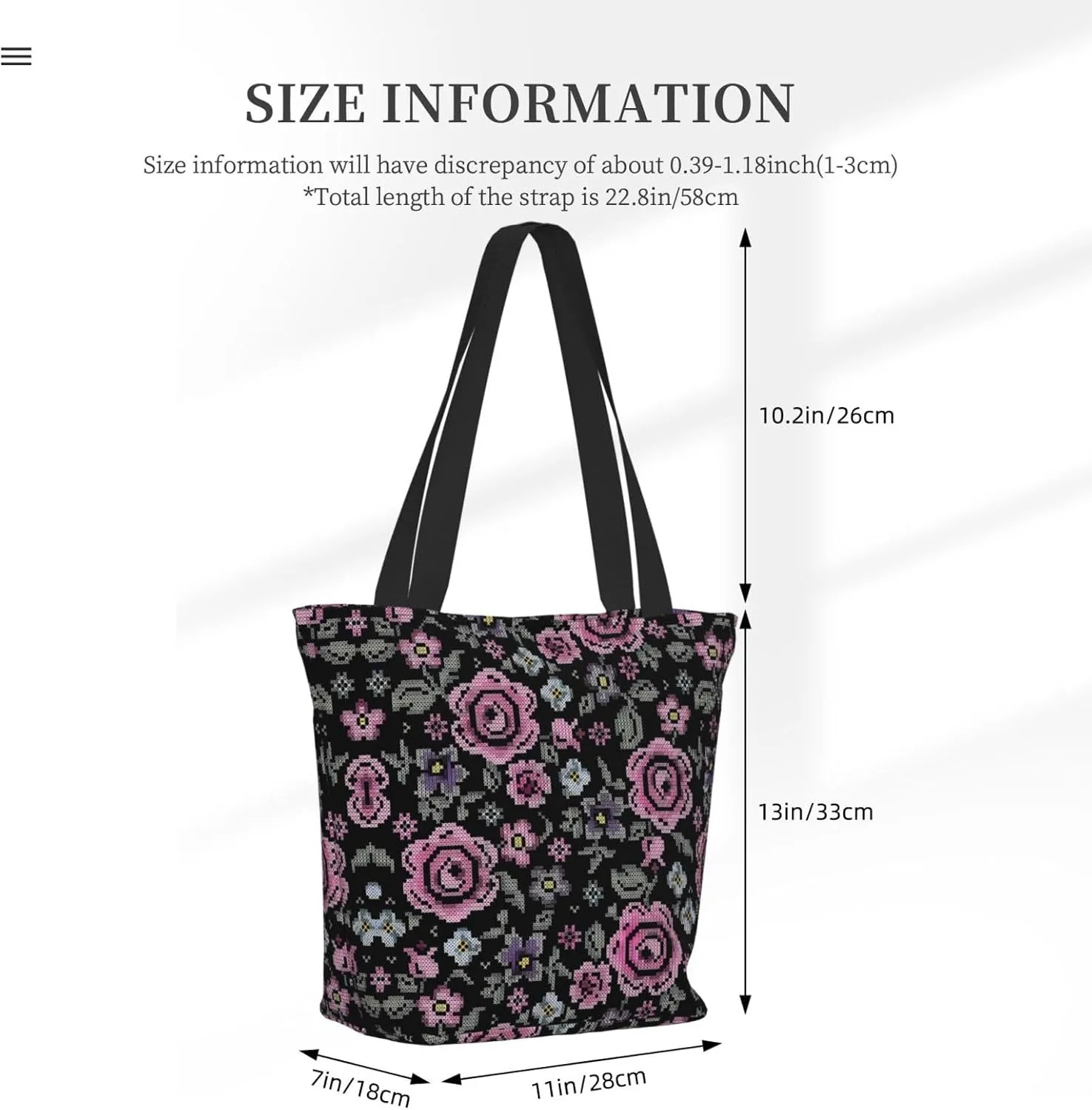 Pink Roses Tote Bag Women Reusable Shopping Bags Shoulder Bag Portable Storage HandBags