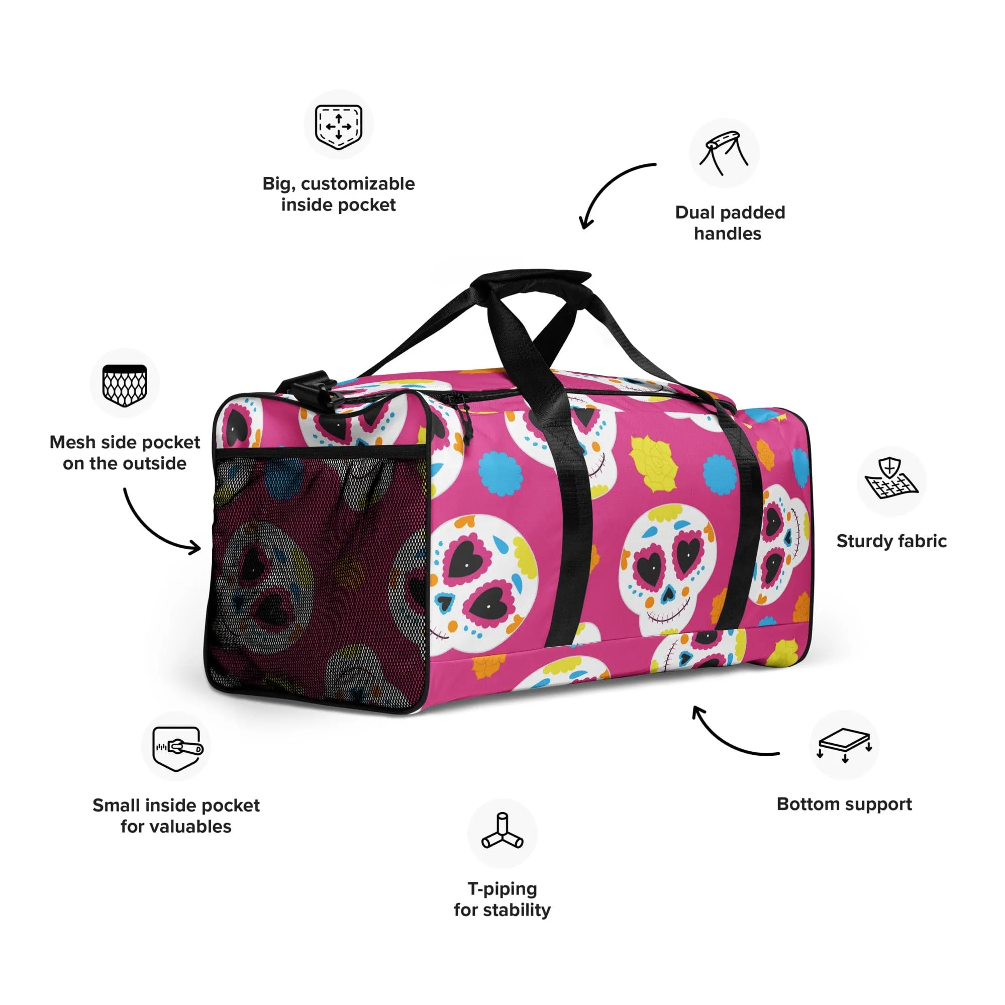 Pink Sugar Skulls Sports Duffle bag