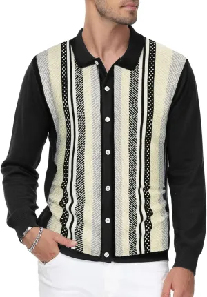 PJ PAUL JONES Men‘s Button Down Polo Shirts Striped Knitted Cardigan Sweaters
