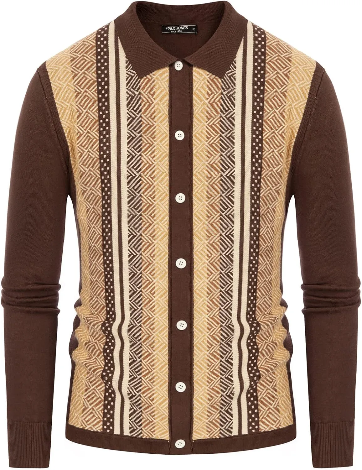 PJ PAUL JONES Men‘s Button Down Polo Shirts Striped Knitted Cardigan Sweaters
