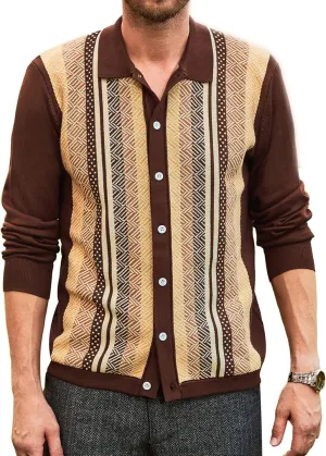 PJ PAUL JONES Men‘s Button Down Polo Shirts Striped Knitted Cardigan Sweaters