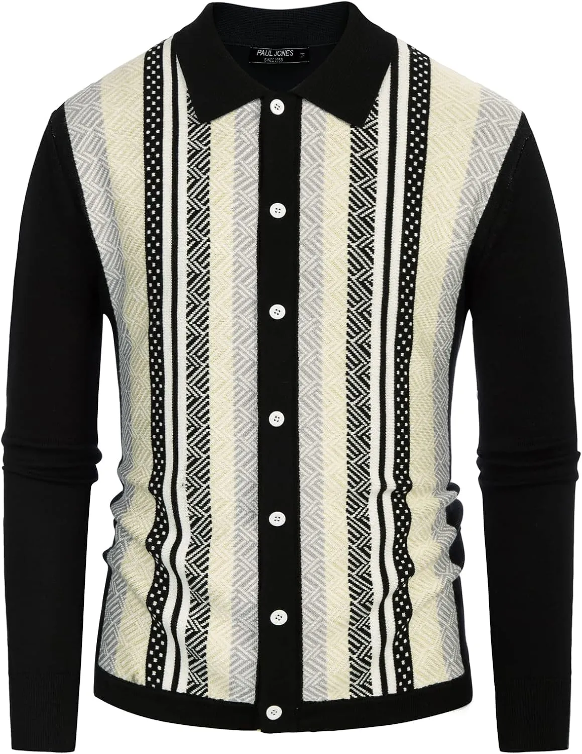 PJ PAUL JONES Men‘s Button Down Polo Shirts Striped Knitted Cardigan Sweaters