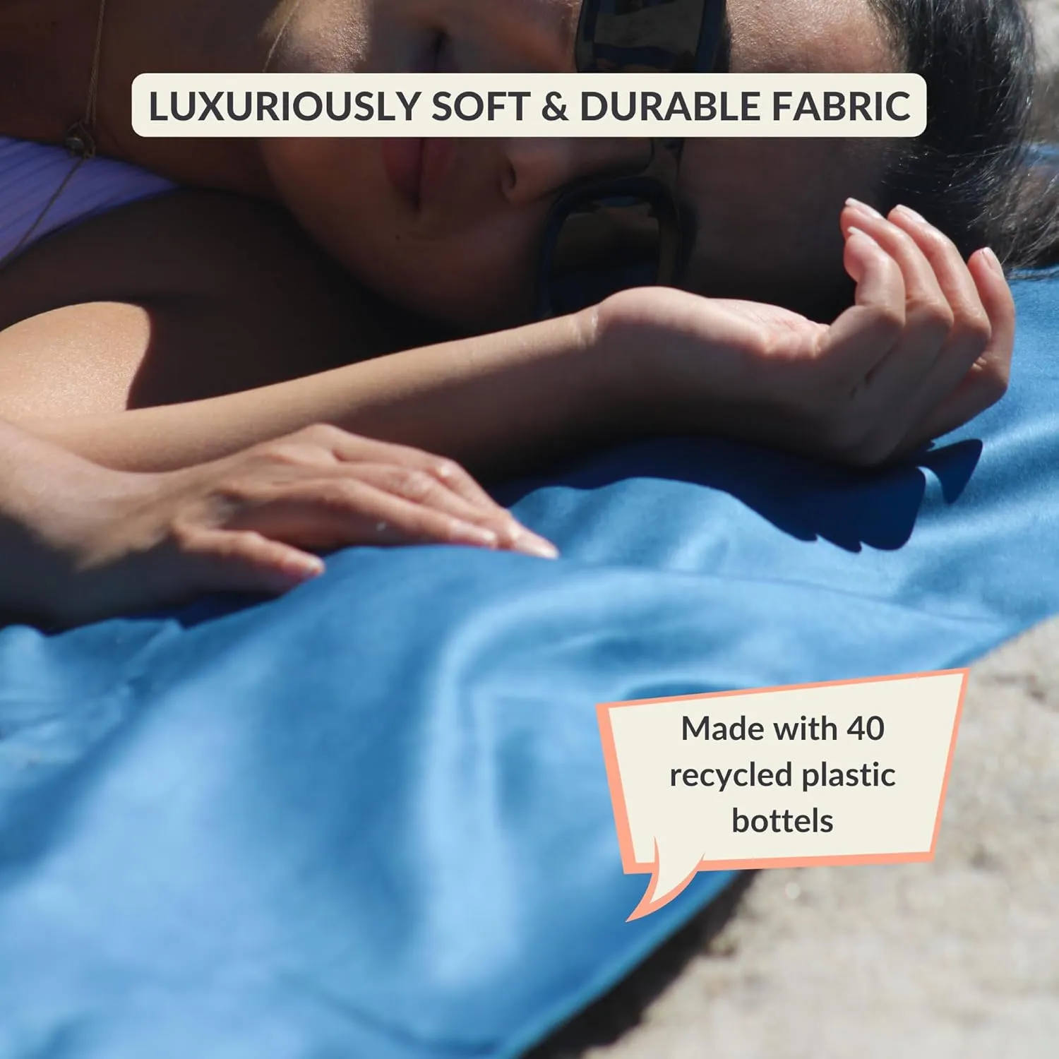 Plush Microfiber Beach Blanket, Extra Large Beach Mat for 3-6 Persons, Sandproof, Windproof | Hole for Umbrella, Corner Sand Pockets to Fight Wind (Bag for Blanket Included)