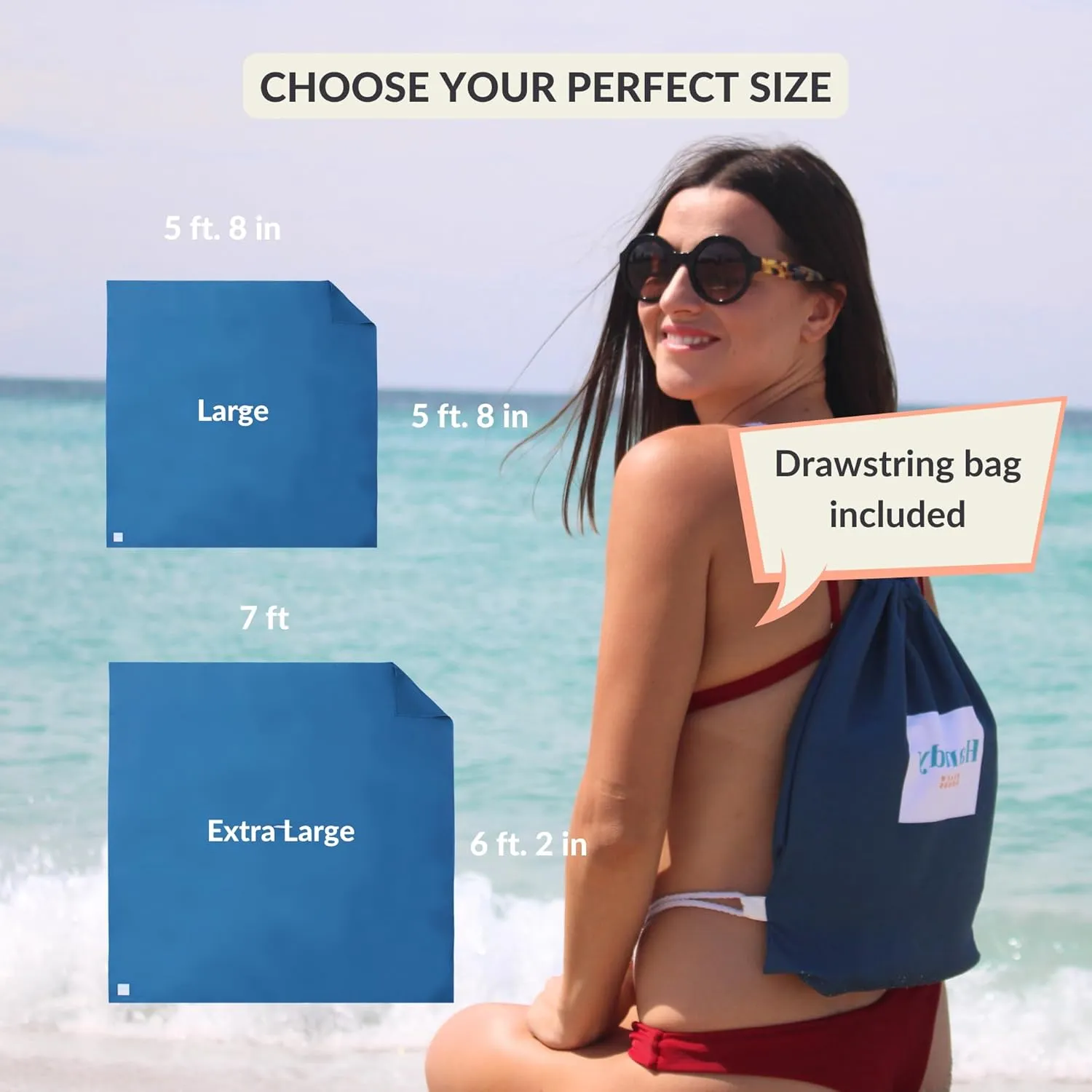 Plush Microfiber Beach Blanket, Extra Large Beach Mat for 3-6 Persons, Sandproof, Windproof | Hole for Umbrella, Corner Sand Pockets to Fight Wind (Bag for Blanket Included)