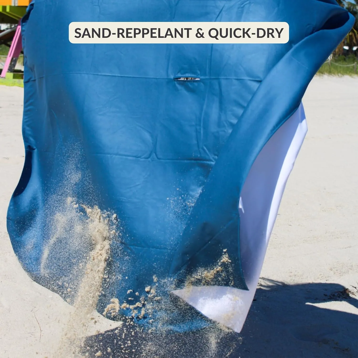 Plush Microfiber Beach Blanket, Extra Large Beach Mat for 3-6 Persons, Sandproof, Windproof | Hole for Umbrella, Corner Sand Pockets to Fight Wind (Bag for Blanket Included)