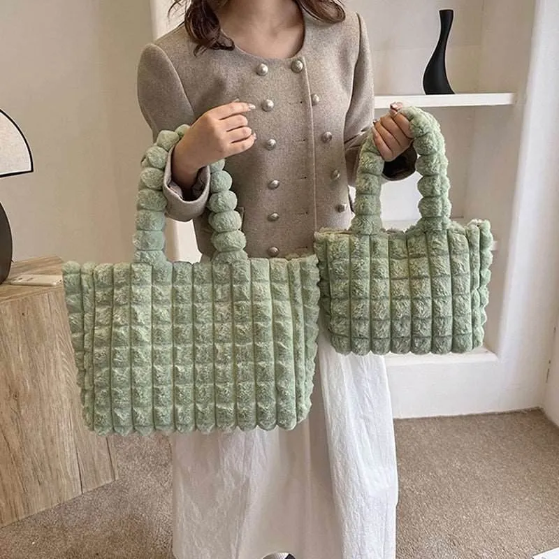 Plush Winter Fashion Tote Bag for Women - High Capacity Luxury Handbag