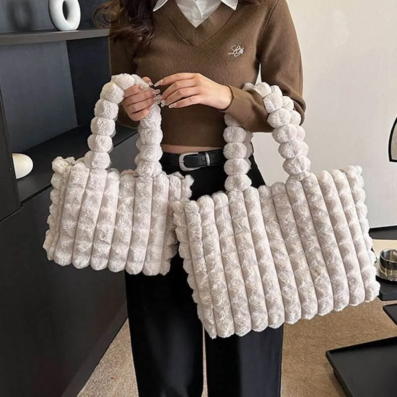 Plush Winter Fashion Tote Bag for Women - High Capacity Luxury Handbag