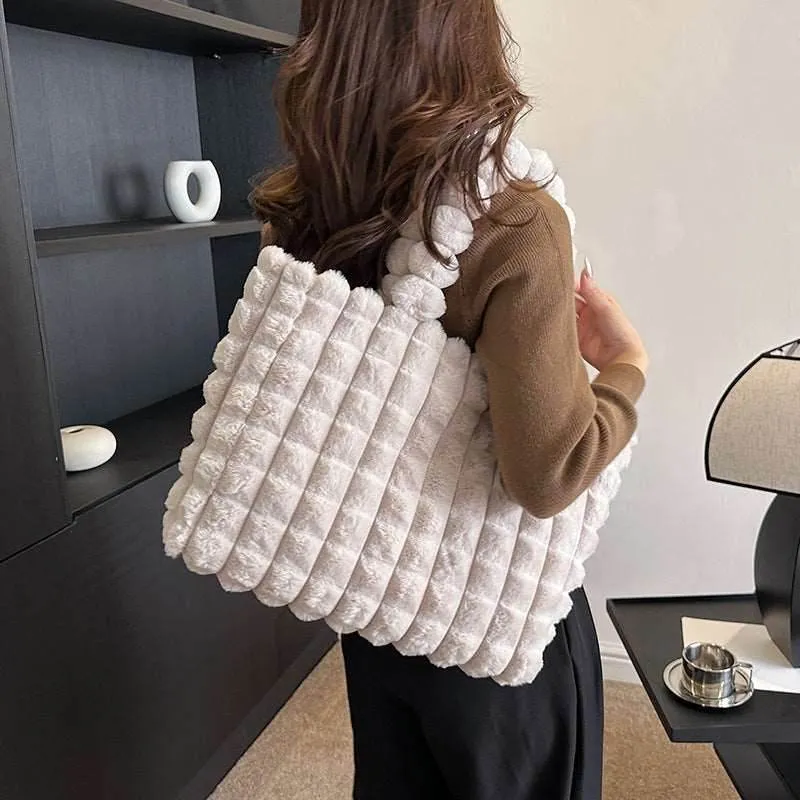 Plush Winter Fashion Tote Bag for Women - High Capacity Luxury Handbag