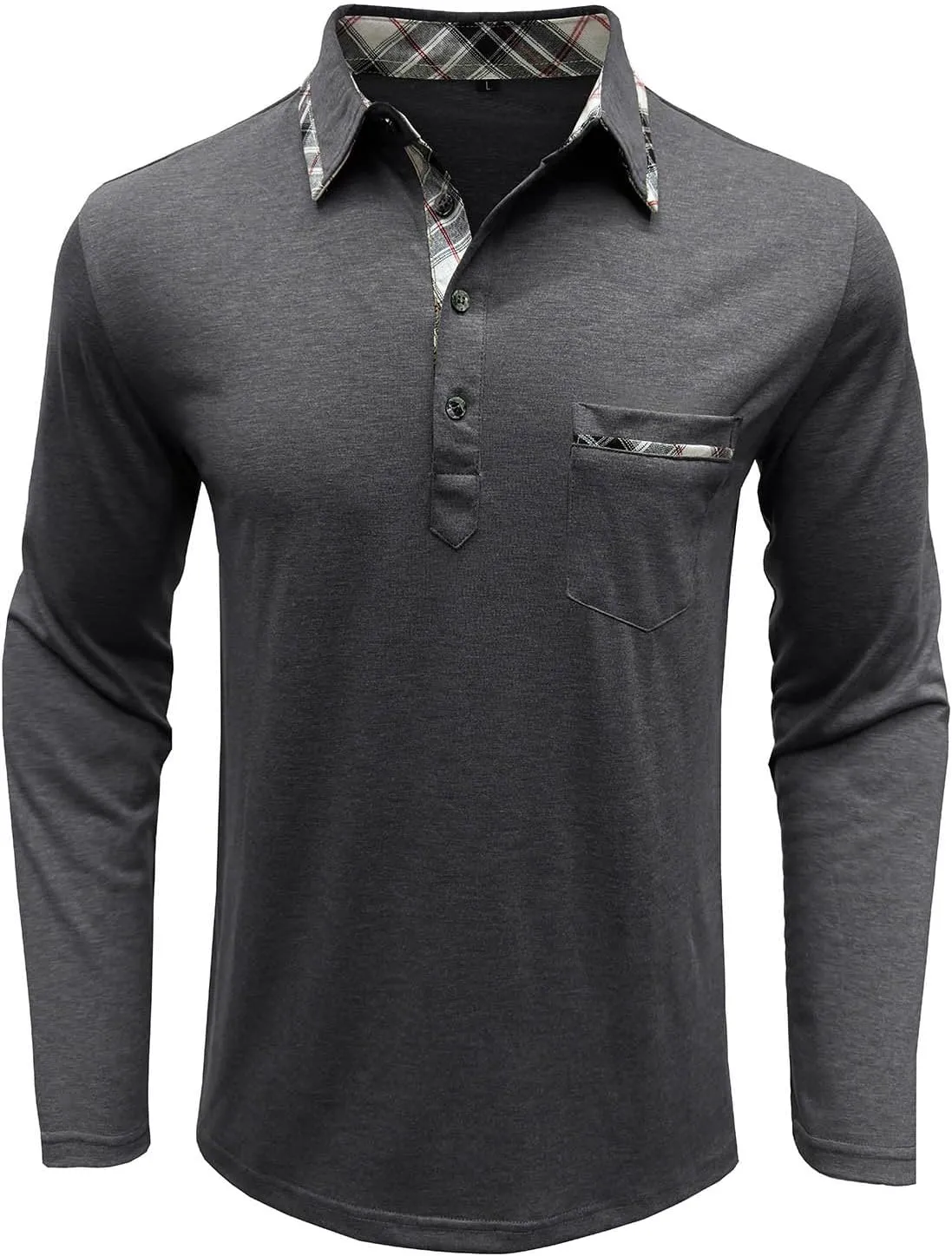 Polo Shirts for Men Loose Fit Solid Lightweight Button T-Shirts Casual Stylish Long Sleeve Henley Pullover Tee Tops