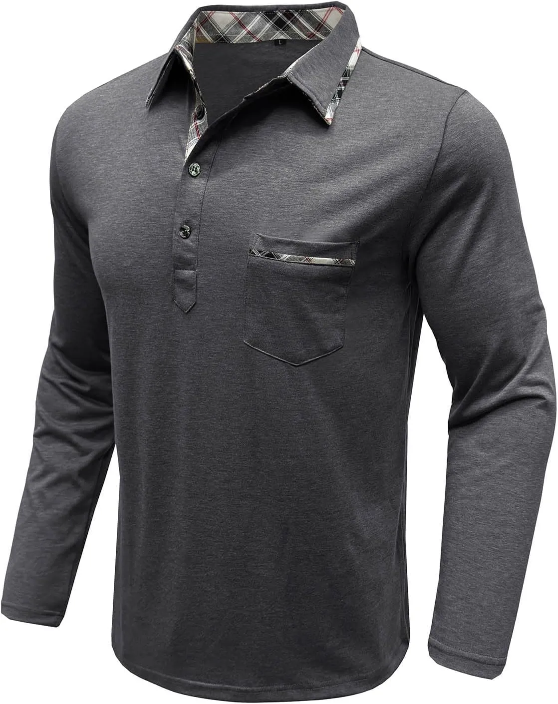 Polo Shirts for Men Loose Fit Solid Lightweight Button T-Shirts Casual Stylish Long Sleeve Henley Pullover Tee Tops