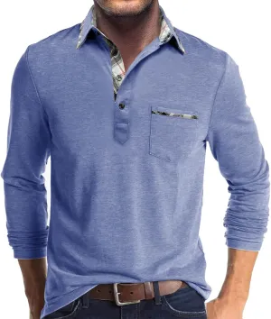 Polo Shirts for Men Loose Fit Solid Lightweight Button T-Shirts Casual Stylish Long Sleeve Henley Pullover Tee Tops
