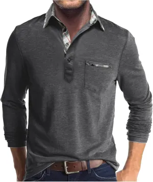 Polo Shirts for Men Loose Fit Solid Lightweight Button T-Shirts Casual Stylish Long Sleeve Henley Pullover Tee Tops