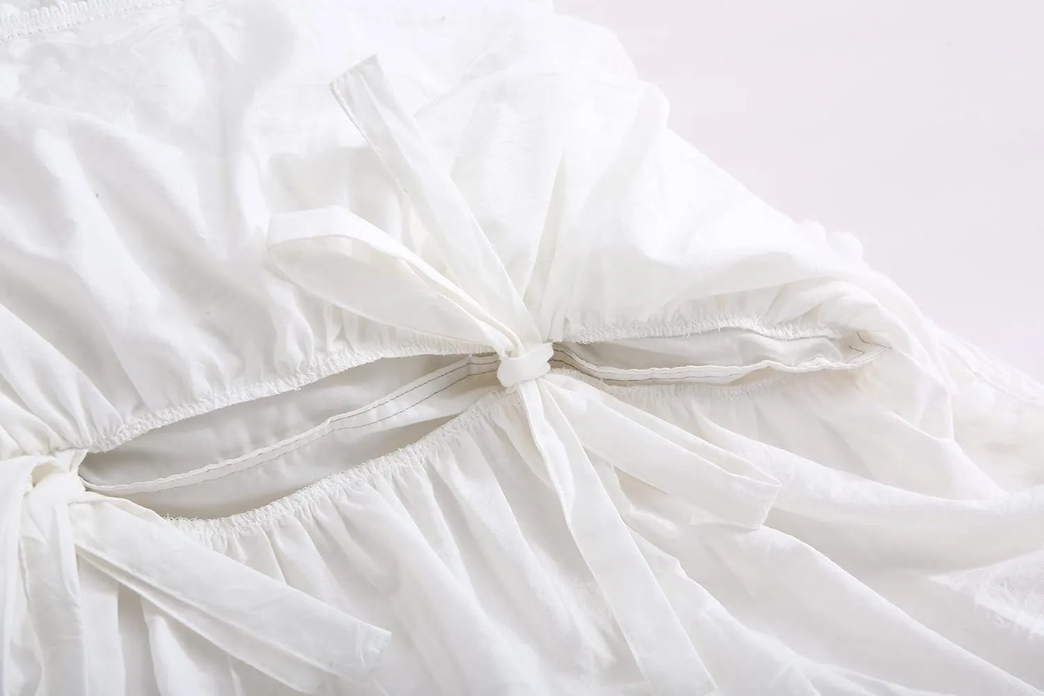 Pom Poms Pillowcases with Long Ruffles Ivory Pillow Shams Cotton Pillow Covers Queen Size 20"X30" Farmhouse French Country 2-Pack