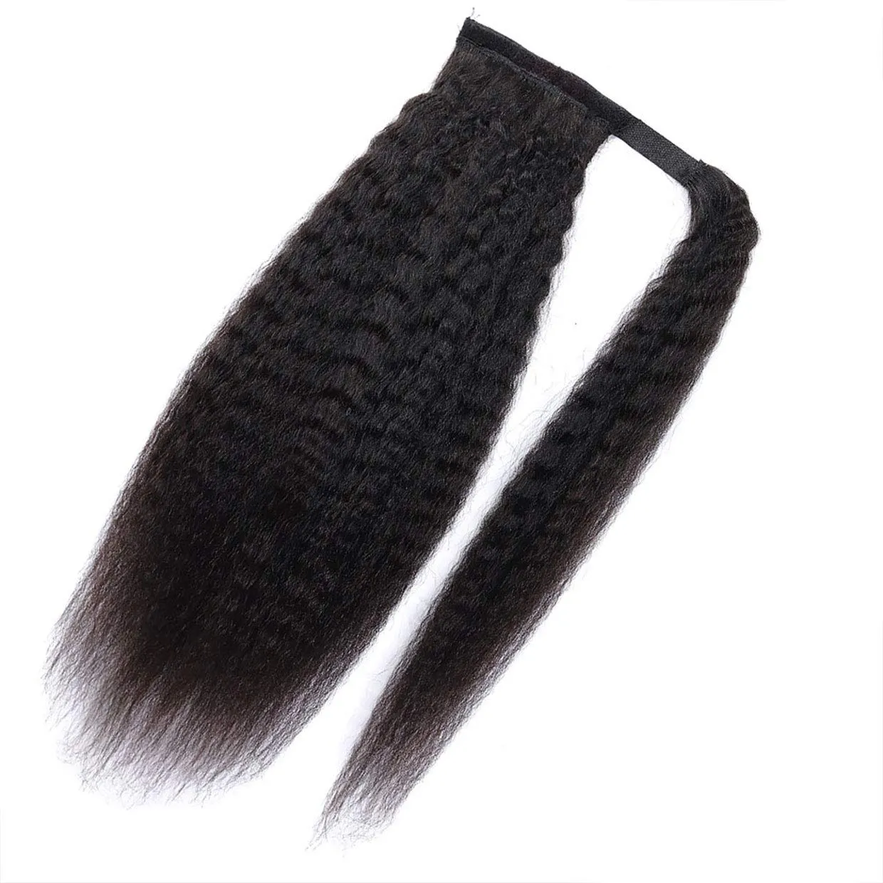 Ponytail Extension for Black Women Magic Paste Ponytail Kinky Straight Human Hair Afro Yaki1B Natural Black Color Brazilian Virgin Human Hair Ponytail Remy Hair Extensions(16 Inches, 115g)
