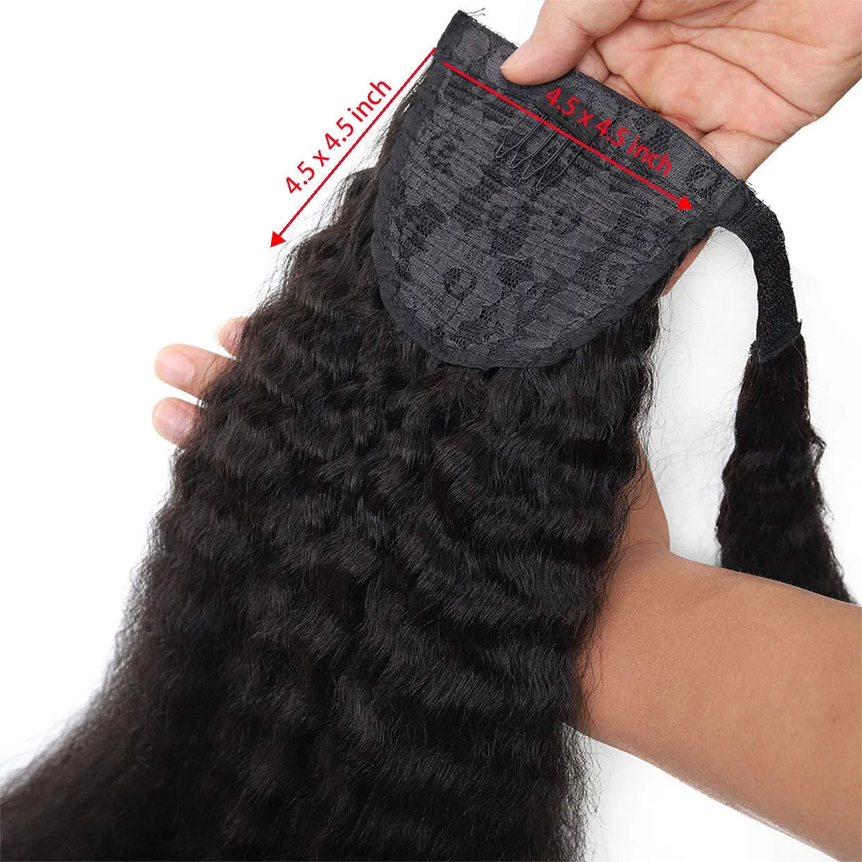 Ponytail Extension for Black Women Magic Paste Ponytail Kinky Straight Human Hair Afro Yaki1B Natural Black Color Brazilian Virgin Human Hair Ponytail Remy Hair Extensions(16 Inches, 115g)