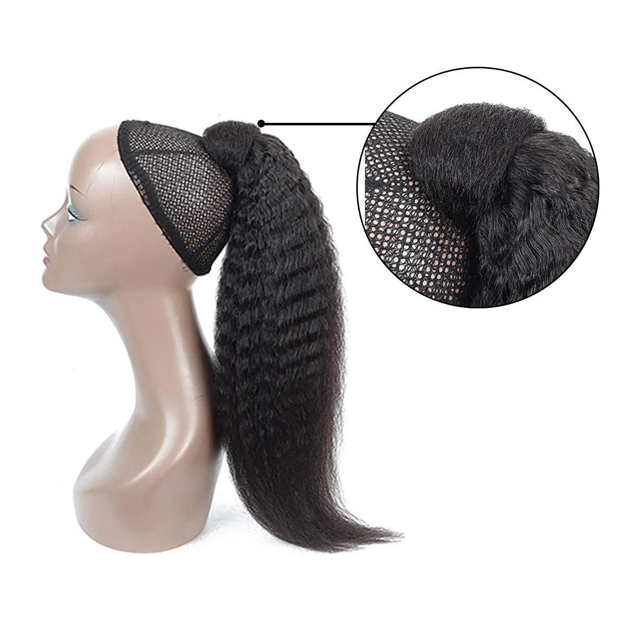Ponytail Extension for Black Women Magic Paste Ponytail Kinky Straight Human Hair Afro Yaki1B Natural Black Color Brazilian Virgin Human Hair Ponytail Remy Hair Extensions(16 Inches, 115g)