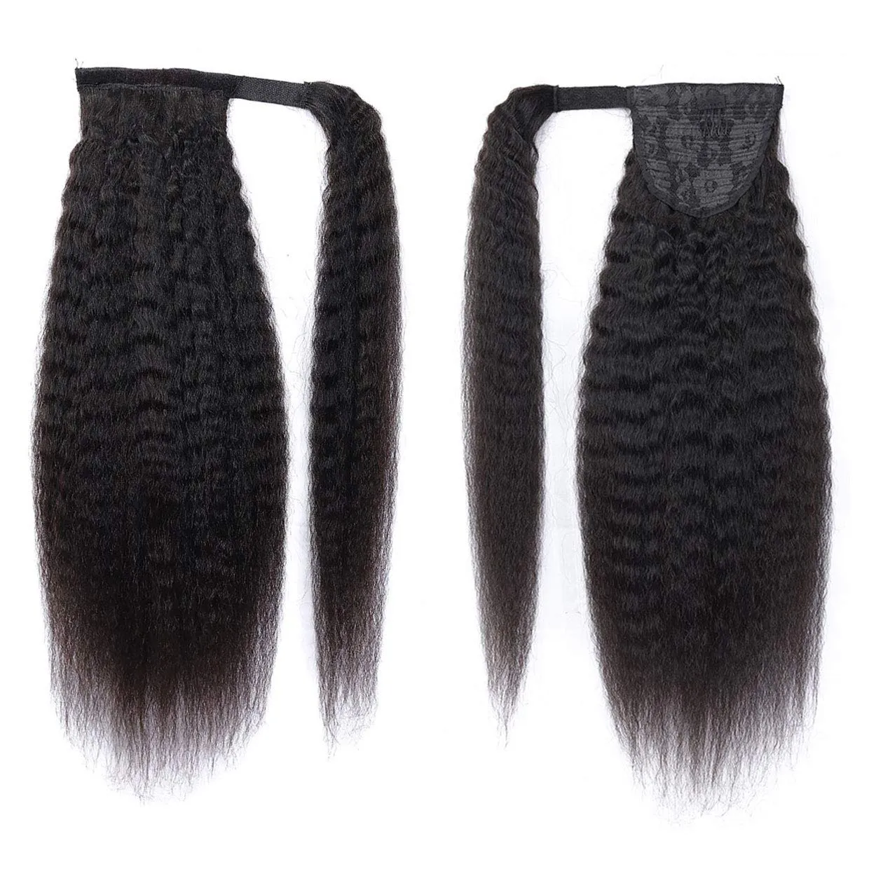 Ponytail Extension for Black Women Magic Paste Ponytail Kinky Straight Human Hair Afro Yaki1B Natural Black Color Brazilian Virgin Human Hair Ponytail Remy Hair Extensions(16 Inches, 115g)