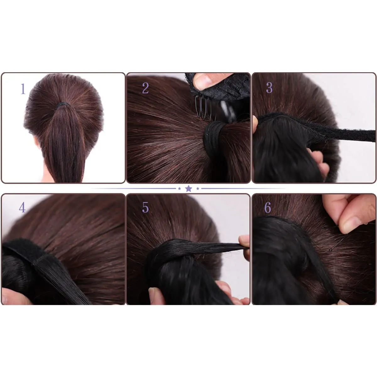 Ponytail Human Hair Extension Water Wave Magic Paste Wavy Wrap Around Ponytail Extension Remy Hair Corn Wave Natural Black 20 Inchs