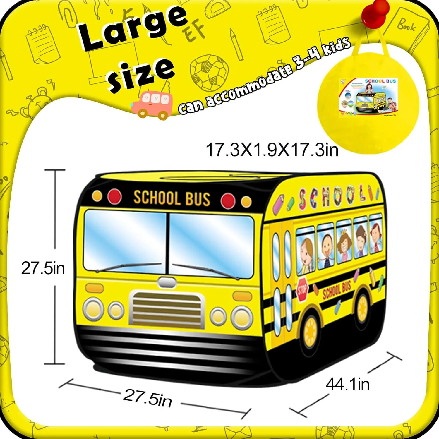 Pop up Play Tent for Kids Aged 1-3 Years Old Boys and Girls : School Bus Tent Playhouse Toy Play Tents for Toddlers 3-5 Kids Tent Indoor Outdoor Playhouse Toys for 1   Year Old, School Bus