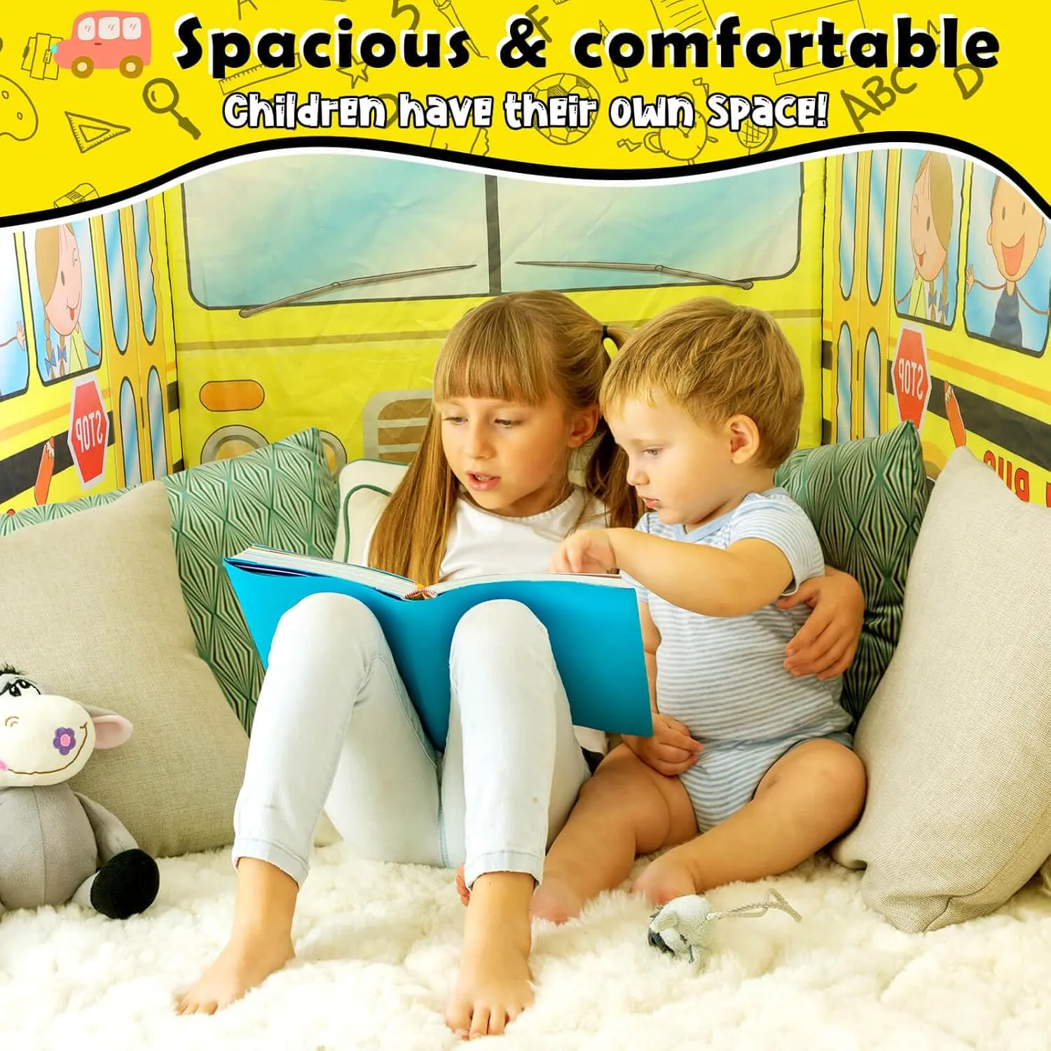 Pop up Play Tent for Kids Aged 1-3 Years Old Boys and Girls : School Bus Tent Playhouse Toy Play Tents for Toddlers 3-5 Kids Tent Indoor Outdoor Playhouse Toys for 1   Year Old, School Bus