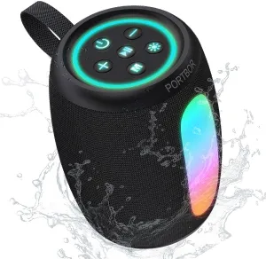 Portable Bluetooth Speaker, Powerful Stereo Sound Small Wireless Speaker with Lights, IPX5 Waterproof, BT5.3 with AUX Input, TWS Pairing, for Outdoor Home Party Camping, Electronics Gifts for Him Her