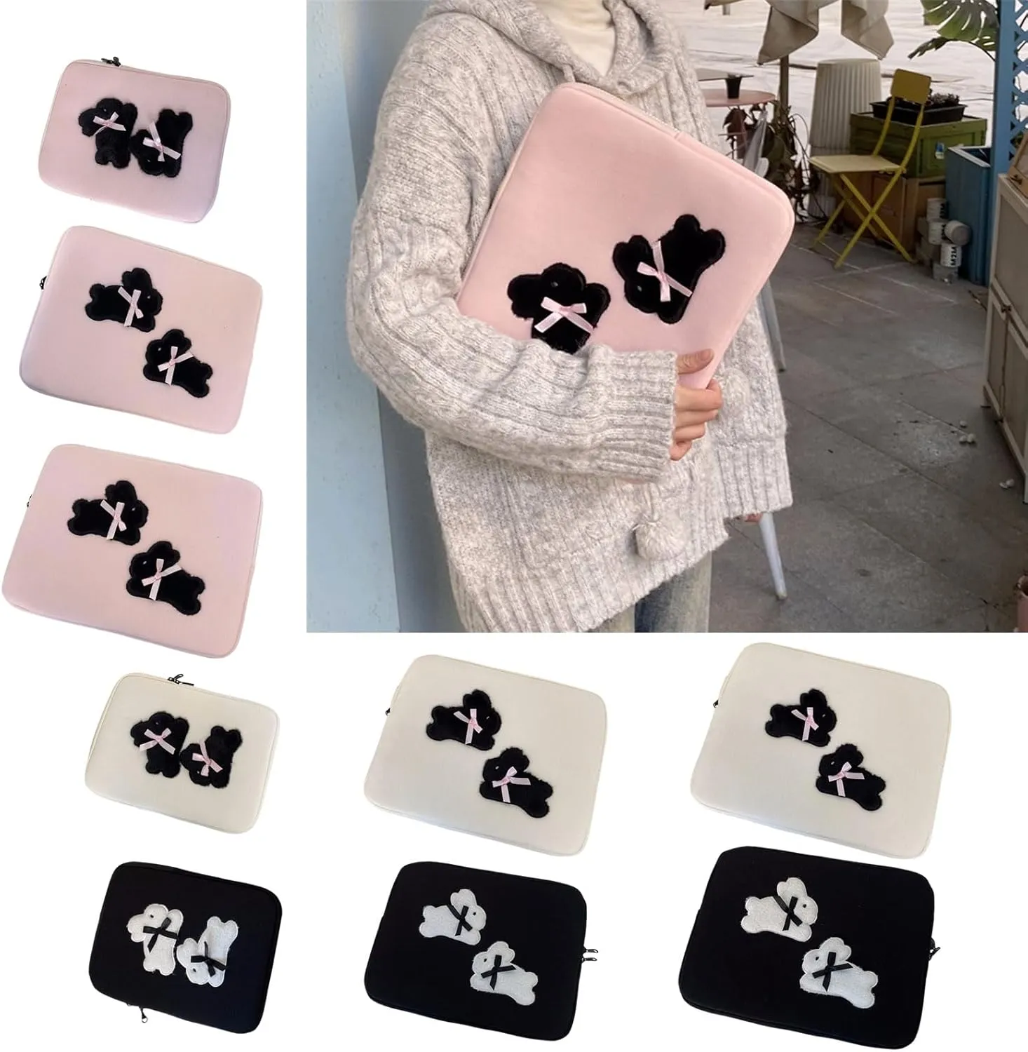 Portable Computer Sleeve With Bowtie Rabbits Fashionable Laptop Sleeve Multipurpose Laptops And Tablets Storage Case