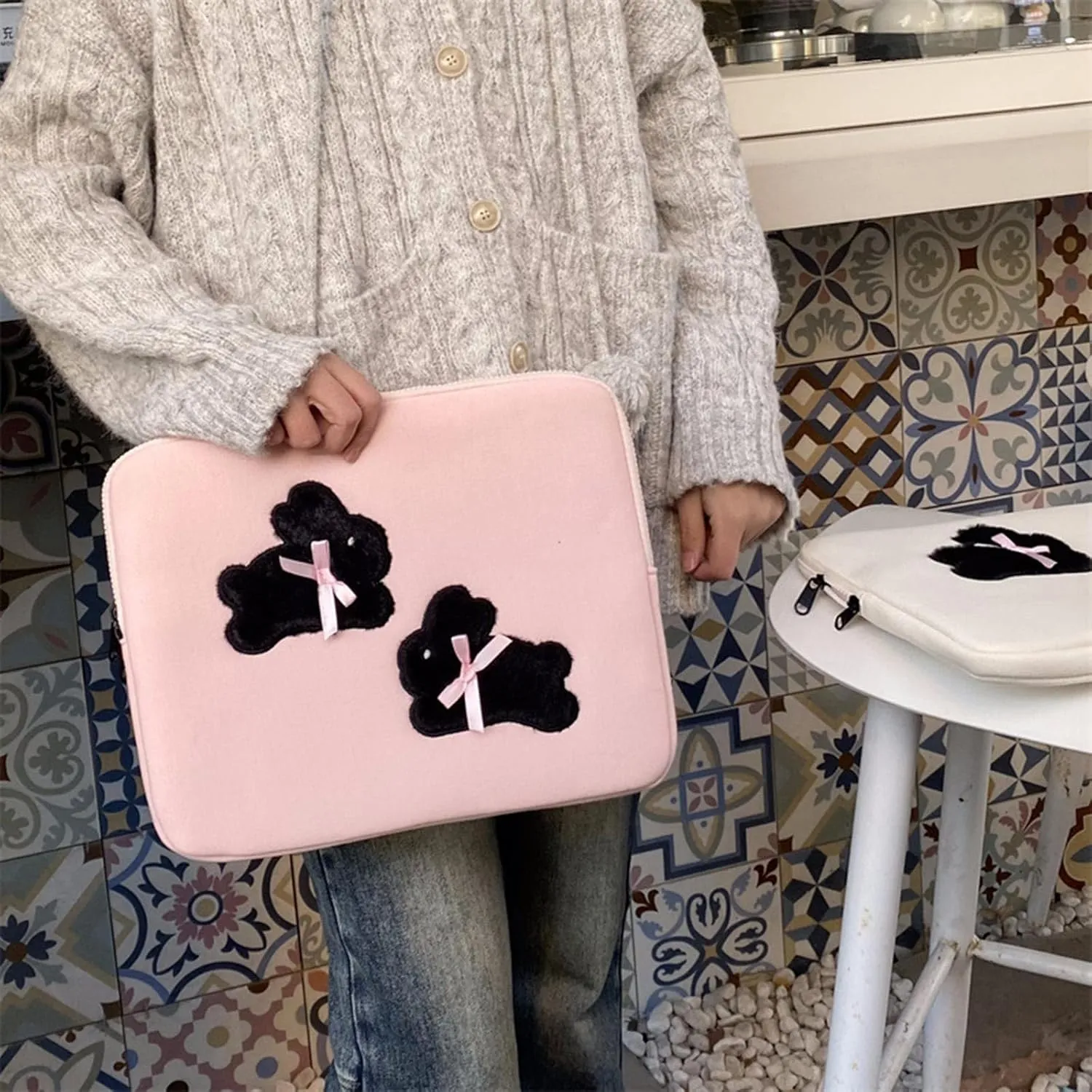 Portable Computer Sleeve With Bowtie Rabbits Fashionable Laptop Sleeve Multipurpose Laptops And Tablets Storage Case
