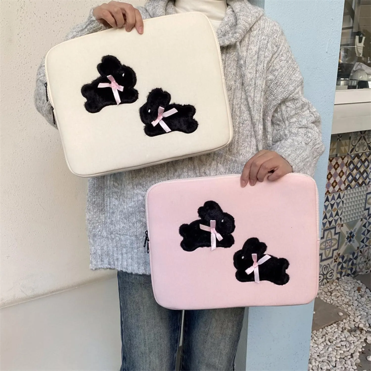 Portable Computer Sleeve With Bowtie Rabbits Fashionable Laptop Sleeve Multipurpose Laptops And Tablets Storage Case