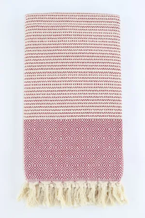 Premium Turkish Striped Diamond Towel Peshtemal Fouta (Burgundy)