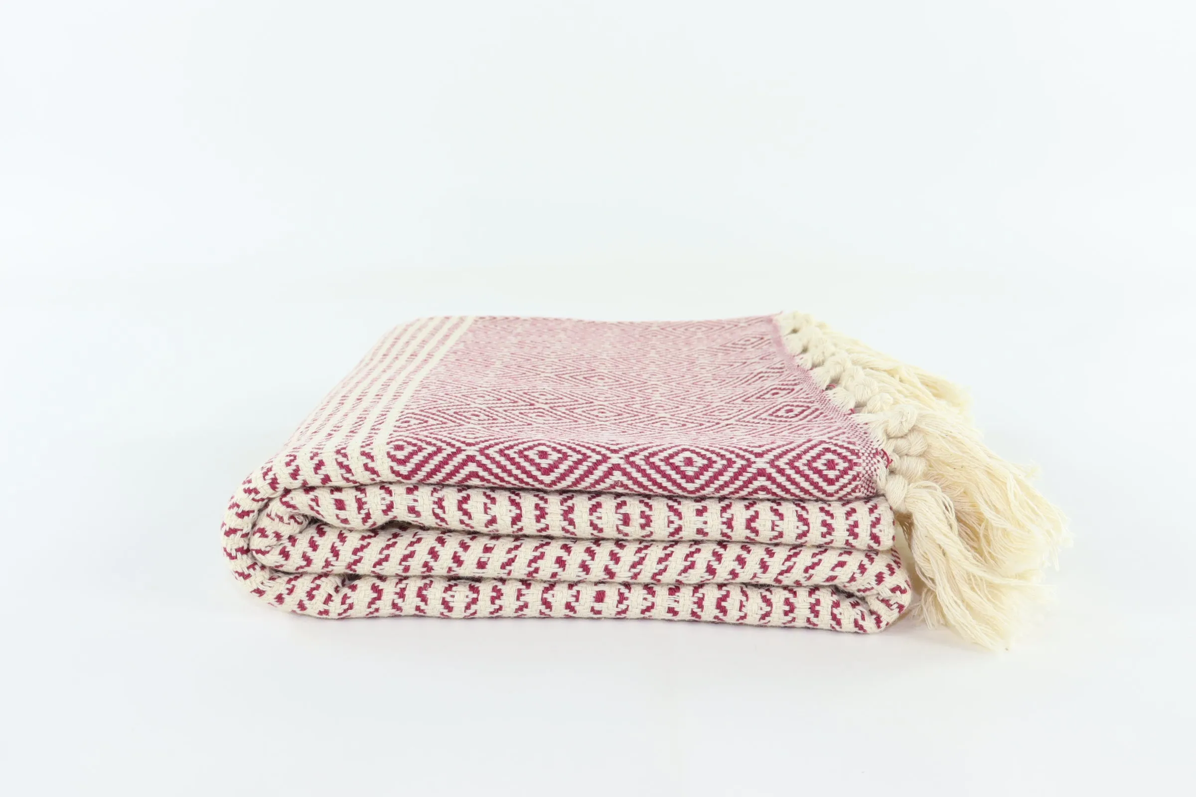 Premium Turkish Striped Diamond Towel Peshtemal Fouta (Burgundy)