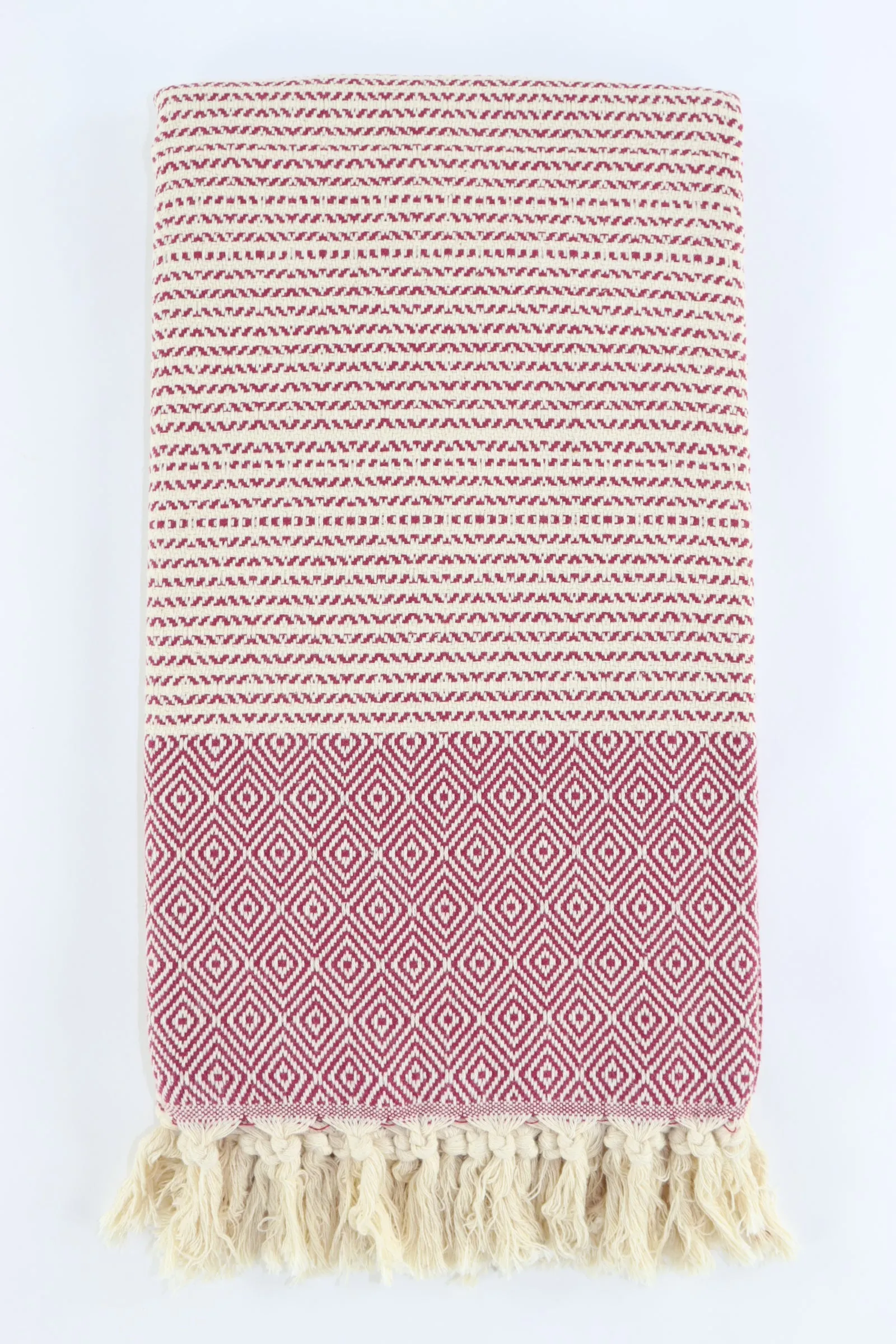 Premium Turkish Striped Diamond Towel Peshtemal Fouta (Burgundy)