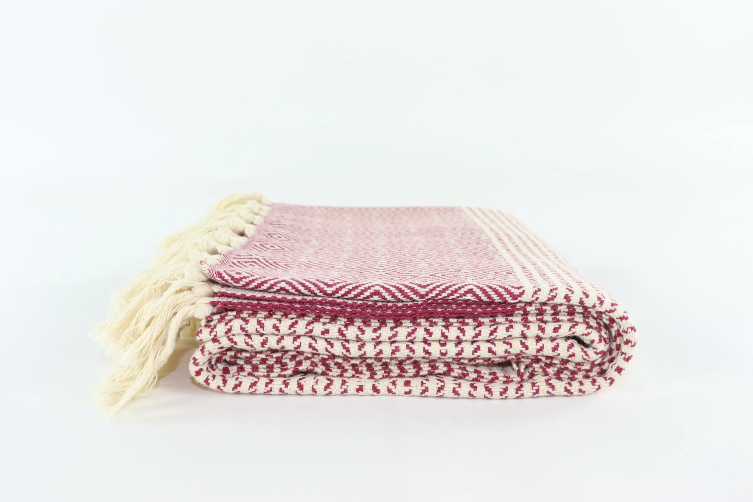 Premium Turkish Striped Diamond Towel Peshtemal Fouta (Burgundy)