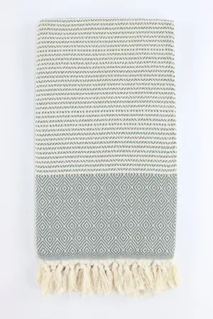 Premium Turkish Striped Diamond Towel Peshtemal Fouta (Dark Khaki Green)