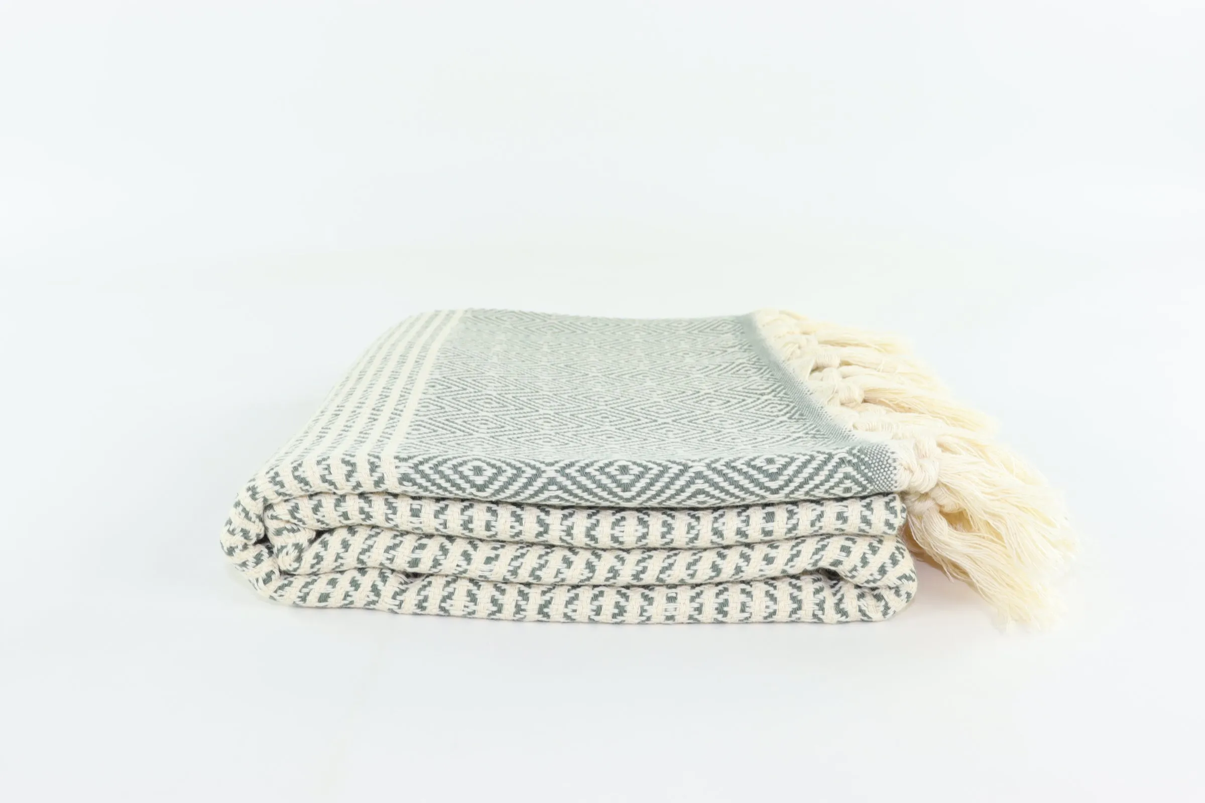 Premium Turkish Striped Diamond Towel Peshtemal Fouta (Dark Khaki Green)