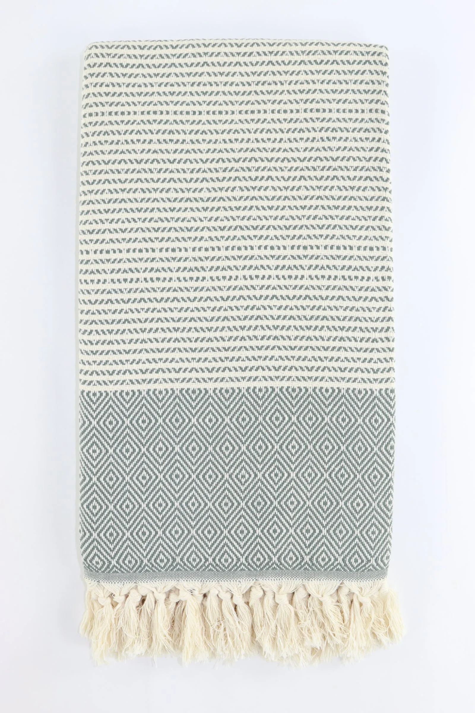 Premium Turkish Striped Diamond Towel Peshtemal Fouta (Dark Khaki Green)