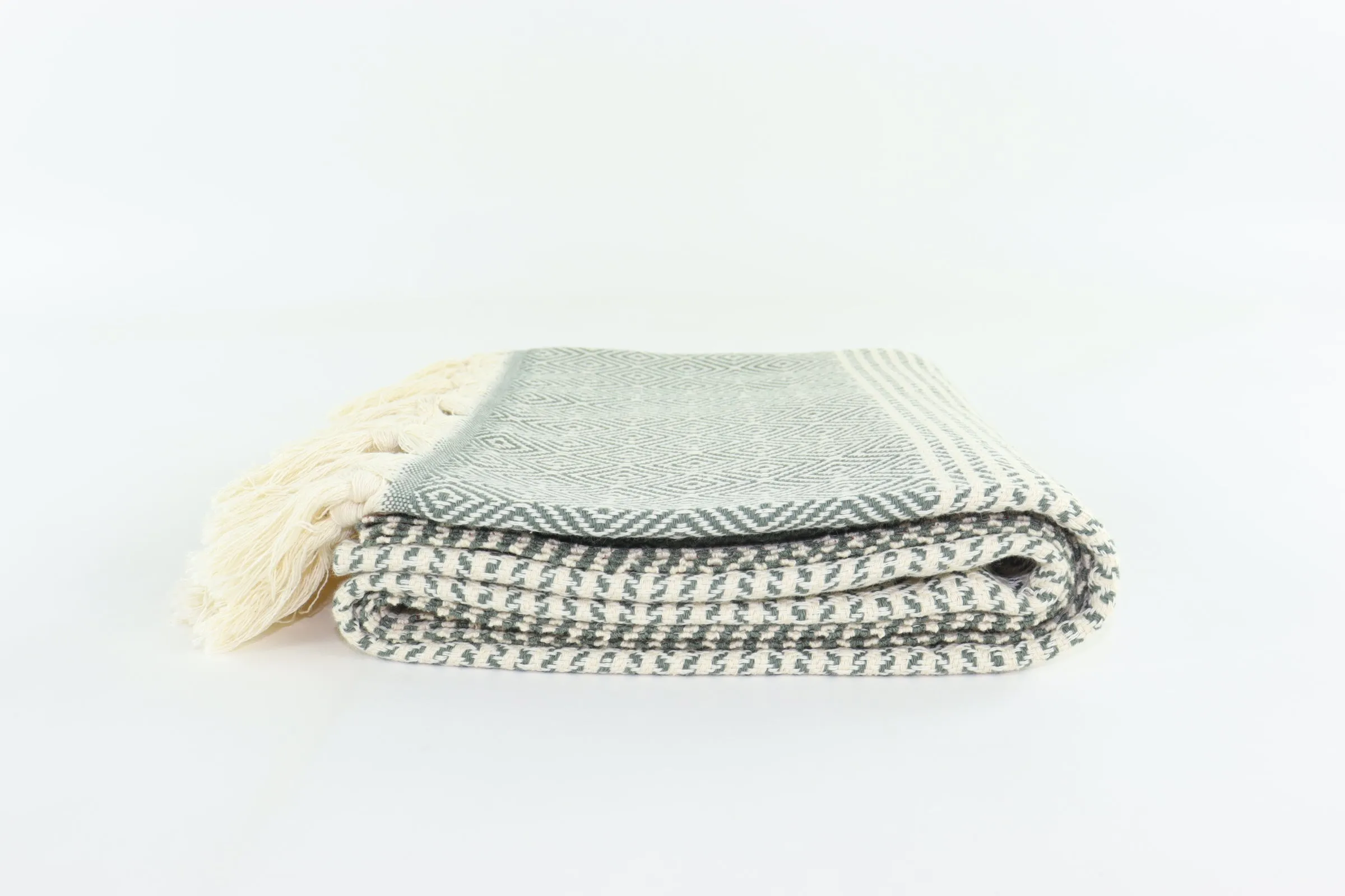 Premium Turkish Striped Diamond Towel Peshtemal Fouta (Dark Khaki Green)