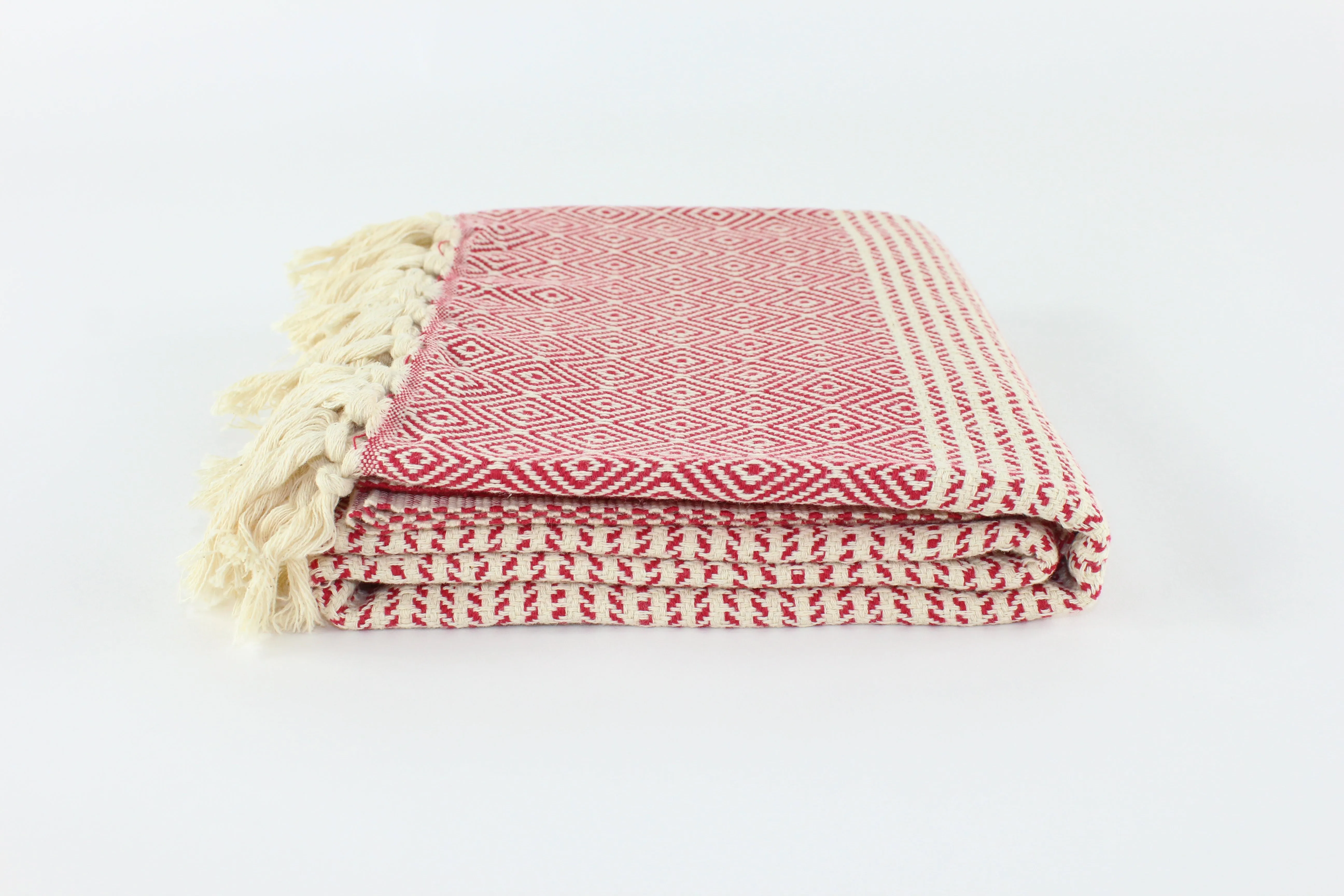 Premium Turkish Striped Diamond Towel Peshtemal Fouta (Red)