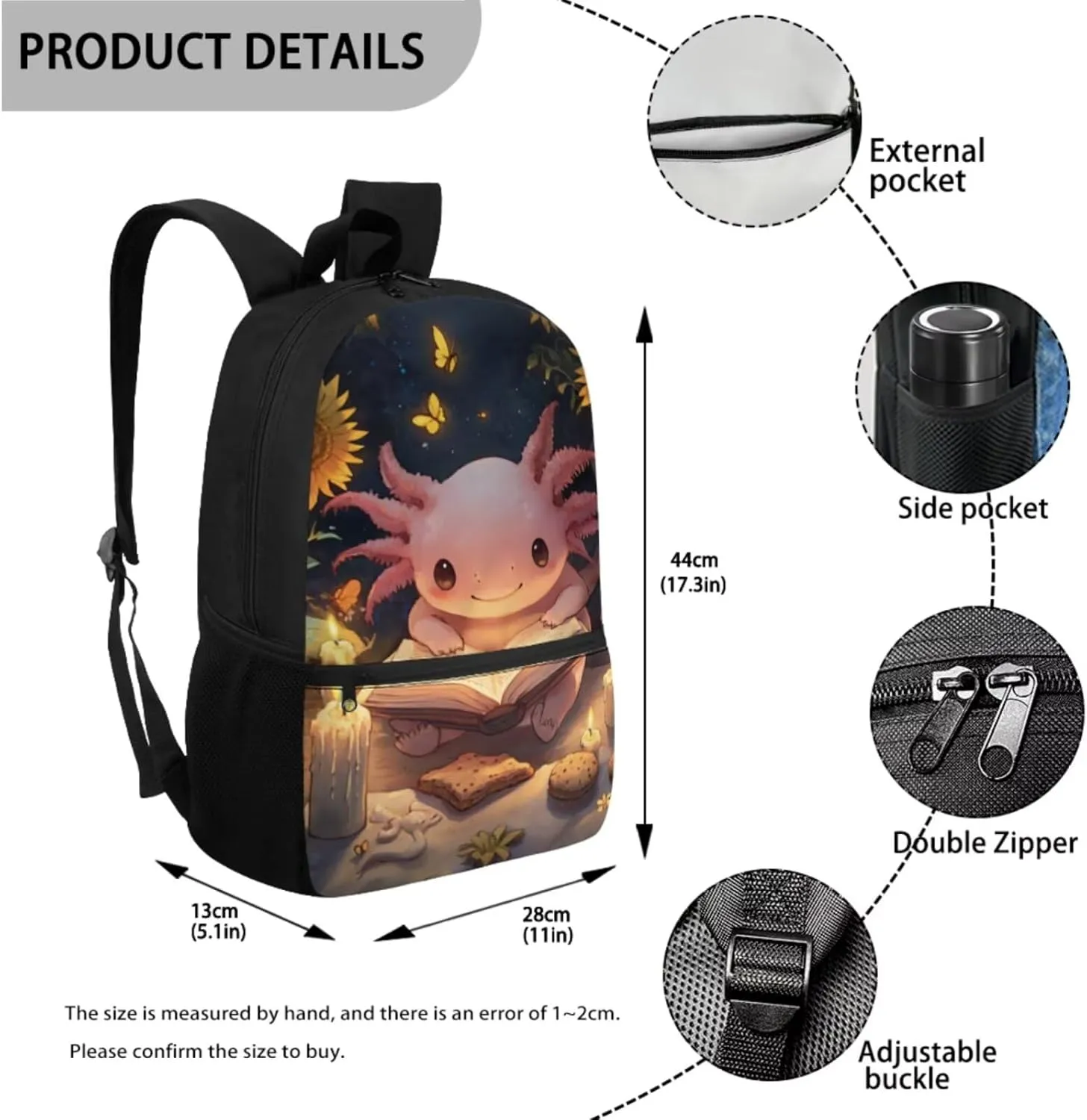 Preschool Backpack for Girls Axolotl Backpack for School with Lunchbox Large Capacity 4 in 1 Set Kids Back Pack Travel Knapsack Daypack