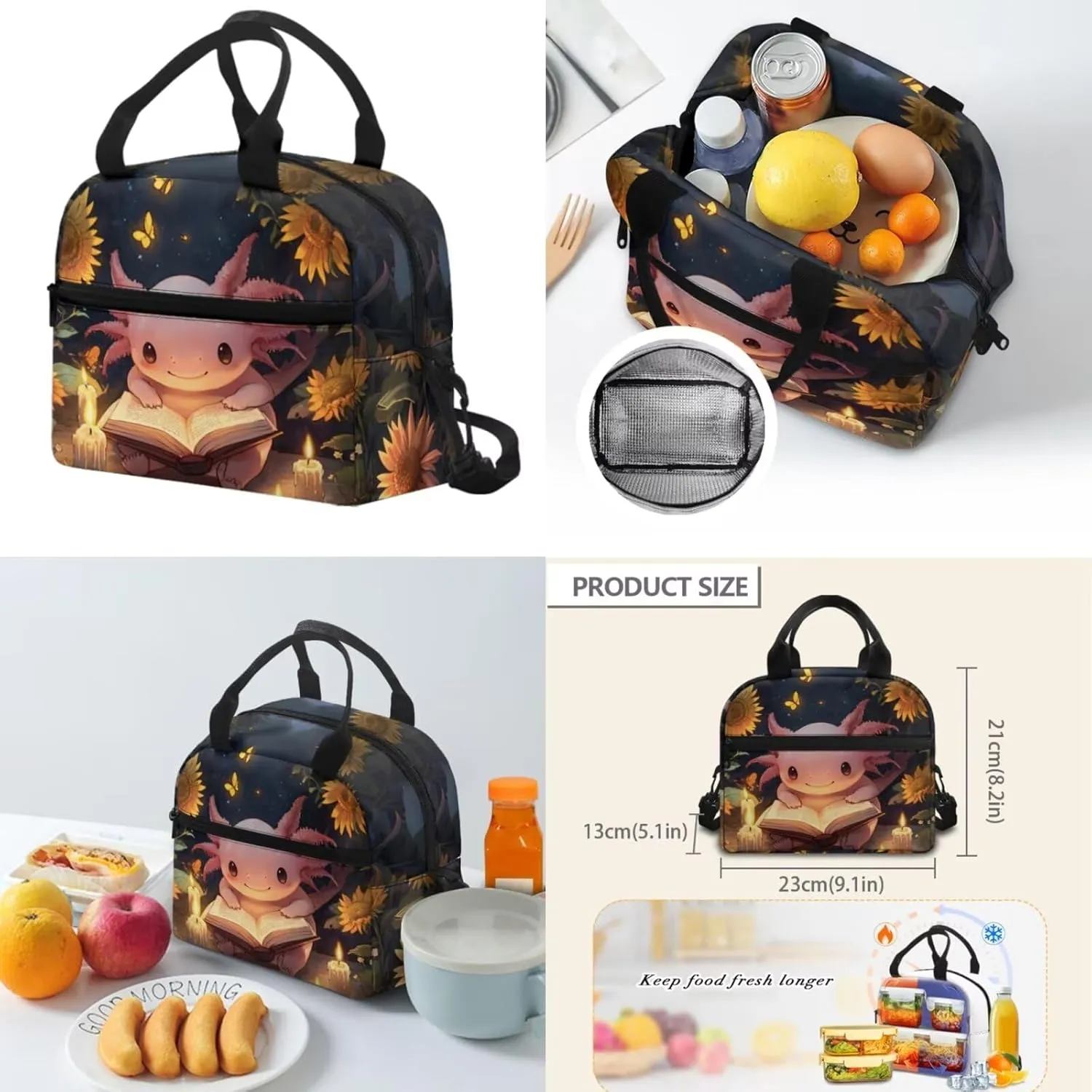 Preschool Backpack for Girls Axolotl Backpack for School with Lunchbox Large Capacity 4 in 1 Set Kids Back Pack Travel Knapsack Daypack