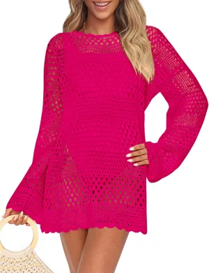 PRETTYGARDEN Women's 2025 Swimsuit Cover Ups Crochet Knit Bathing Suit Swimwear Summer Dresses Fashion Beach Vacation Clothes