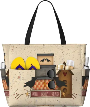 Primitive Faith Family Friends Beach Bag Women Tote Bag Pool Bag With Zipper For Gym Grocery Travel With Wet Pocket