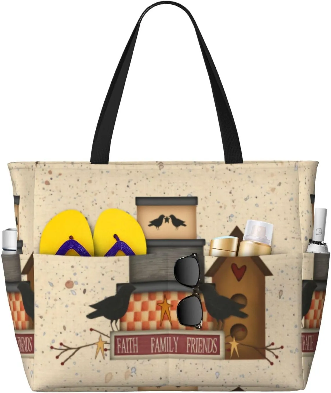 Primitive Faith Family Friends Beach Bag Women Tote Bag Pool Bag With Zipper For Gym Grocery Travel With Wet Pocket
