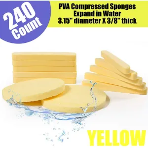 Professional Compressed PVA Facial Sponges - YELLOW / 240 Count