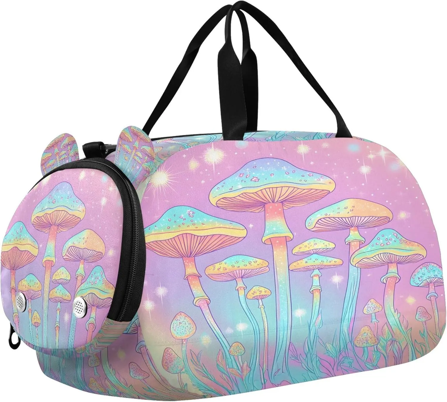 Psychedelic Mushrooms Kids Overnight Sports Duffel Bags with Shoe Compartment & Wet Pocket Travel Sport Gym Bag for Girls Boys