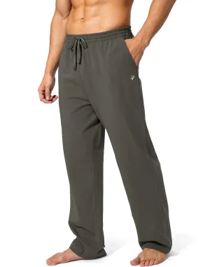 Pudolla Men's Cotton Yoga Sweatpants Athletic Lounge Pants Open Bottom Casual Jersey Pants for Men with Pockets