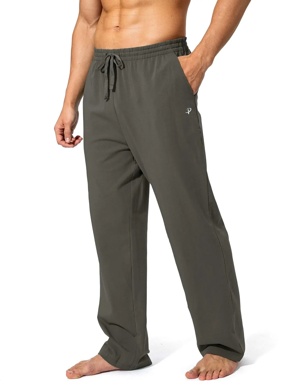 Pudolla Men's Cotton Yoga Sweatpants Athletic Lounge Pants Open Bottom Casual Jersey Pants for Men with Pockets