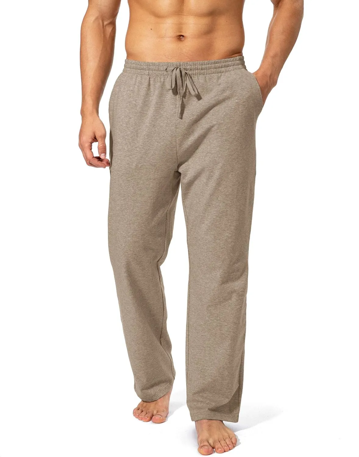 Pudolla Men's Cotton Yoga Sweatpants Athletic Lounge Pants Open Bottom Casual Jersey Pants for Men with Pockets
