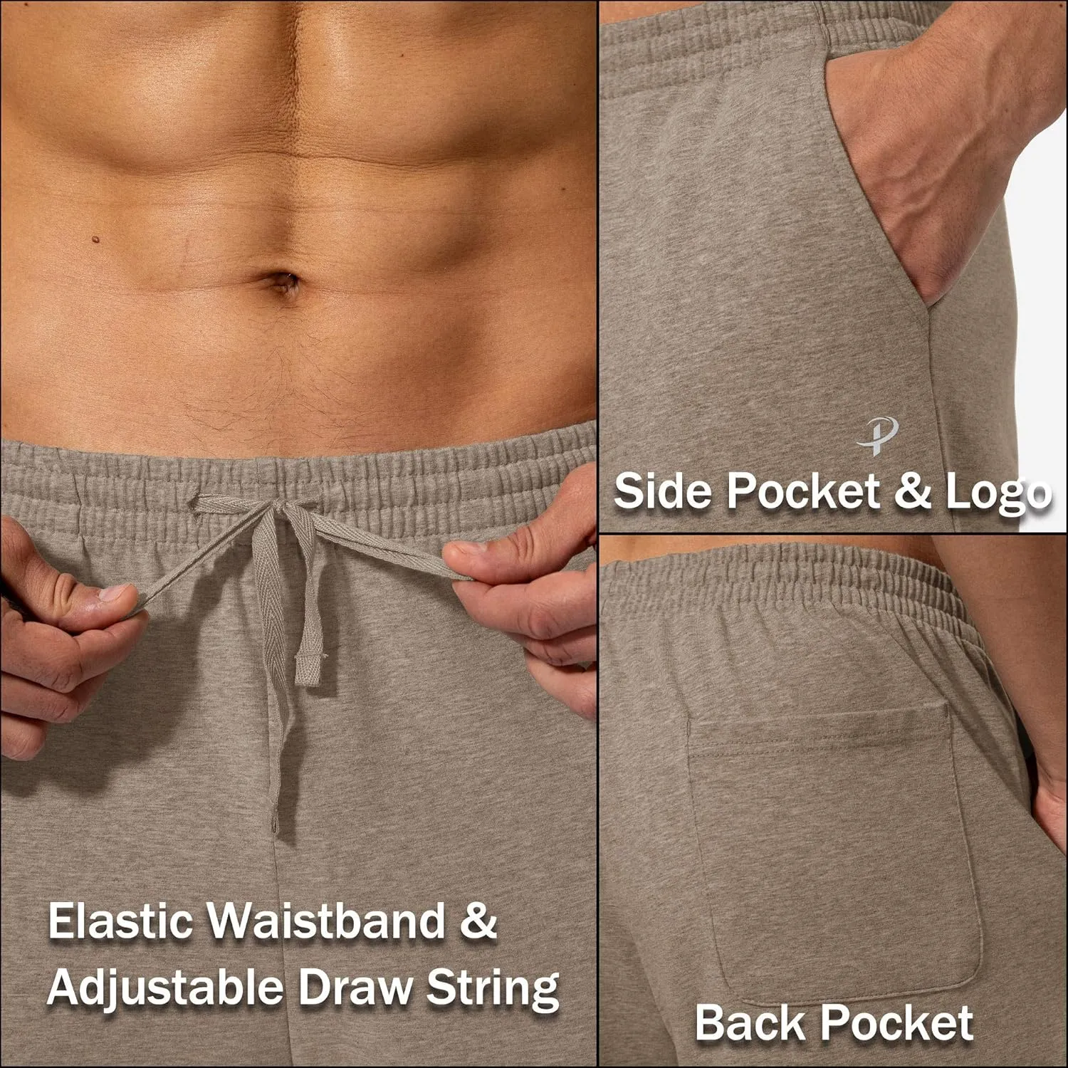 Pudolla Men's Cotton Yoga Sweatpants Athletic Lounge Pants Open Bottom Casual Jersey Pants for Men with Pockets