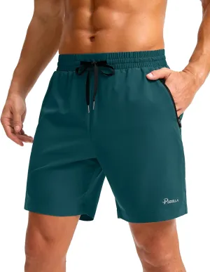 Pudolla Men's Running Gym Shorts with Zipper Pockets 7" Lightweight Quick Dry Running Workout Athletic Shorts for Men